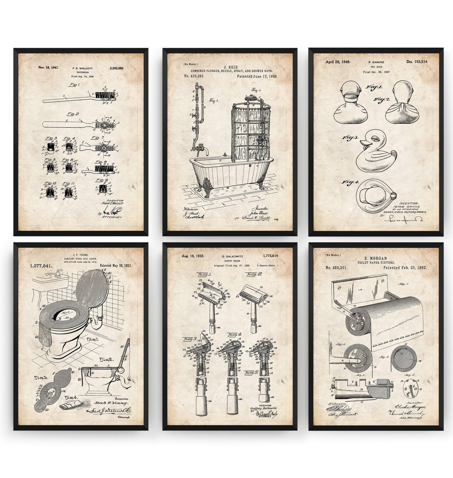 Bathroom Set Of 6 Patent Prints - Magic Posters