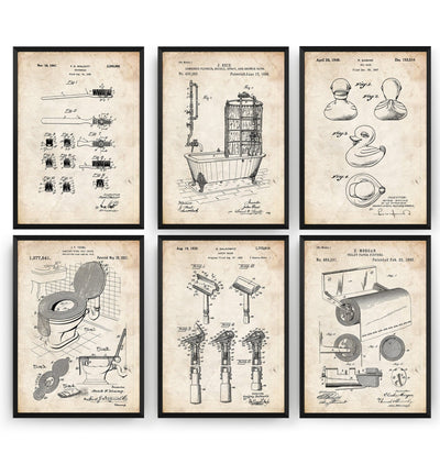 Bathroom Set Of 6 Patent Prints - Magic Posters