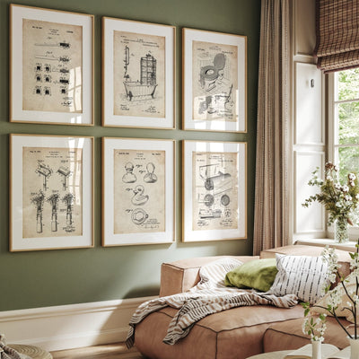 Bathroom Set Of 6 Patent Prints - Magic Posters