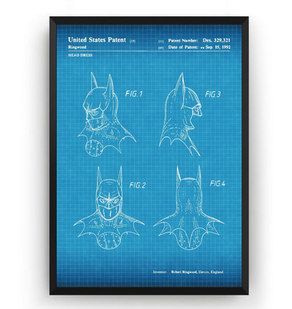 Batman Cowl 1992 Patent Print - Magic Posters
