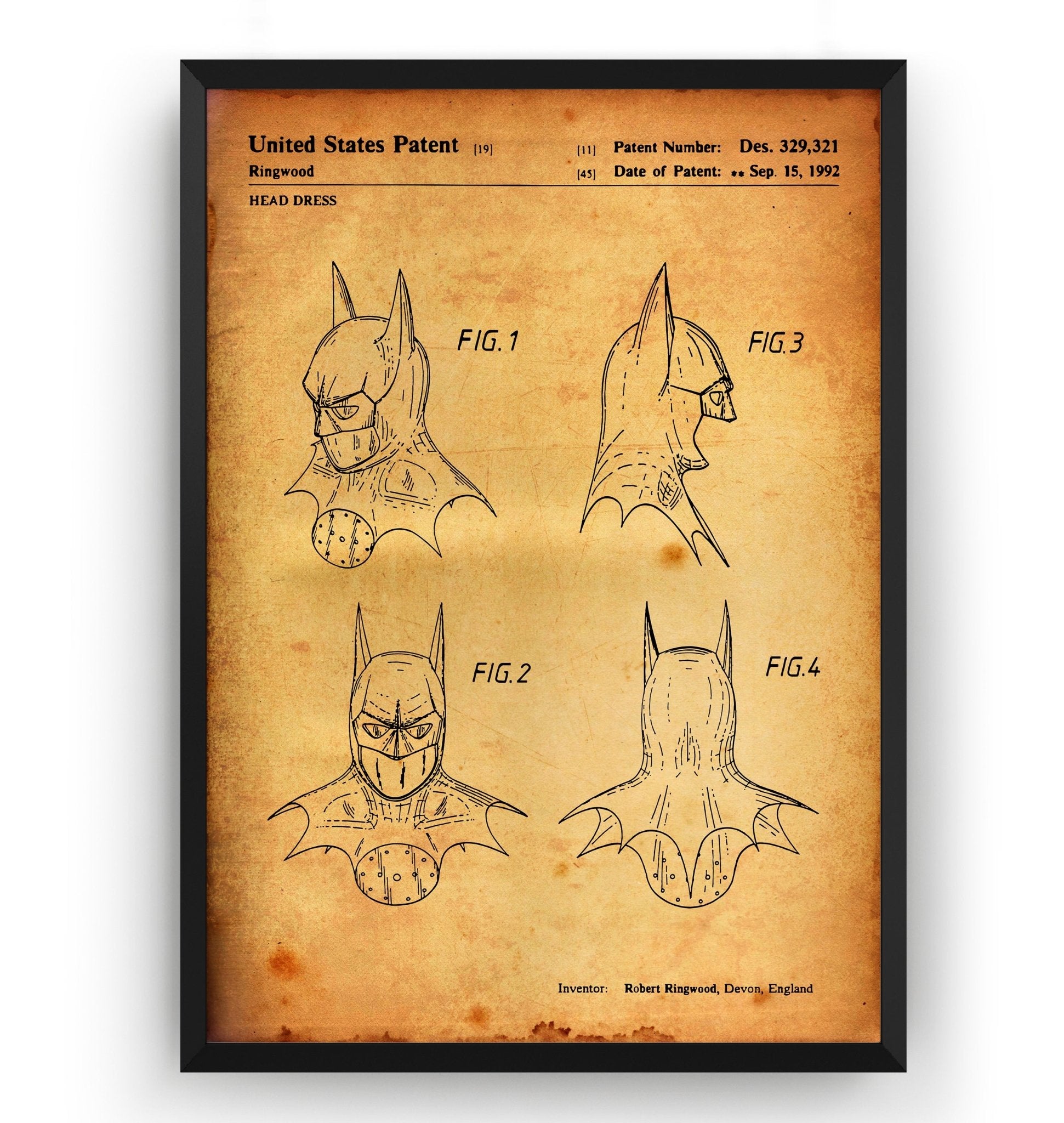 Batman Cowl 1992 Patent Print - Magic Posters