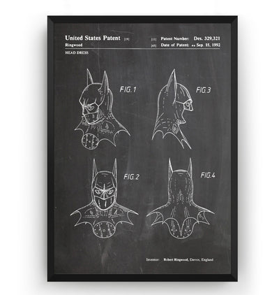 Batman Cowl 1992 Patent Print - Magic Posters