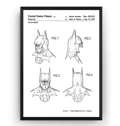 Batman Cowl 1992 Patent Print - Magic Posters