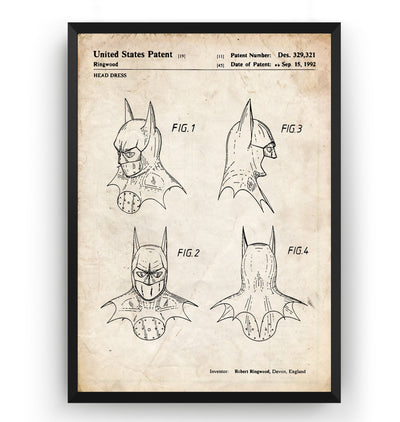 Batman Cowl 1992 Patent Print - Magic Posters
