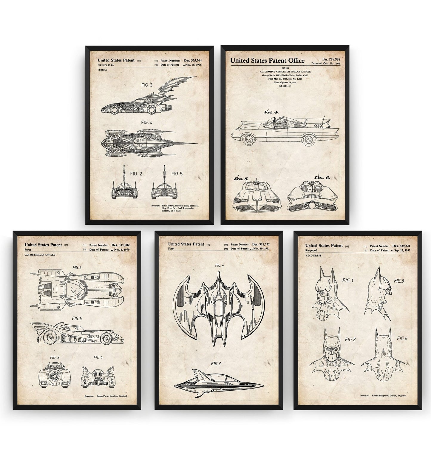 Batman Set Of 5 Patent Prints - Magic Posters