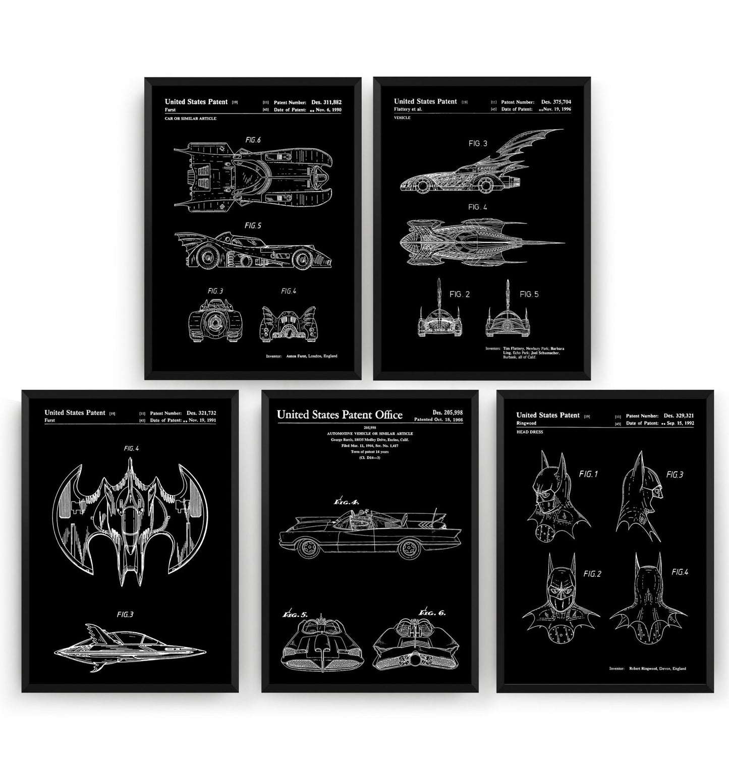 Batman Set Of 5 Patent Prints - Magic Posters