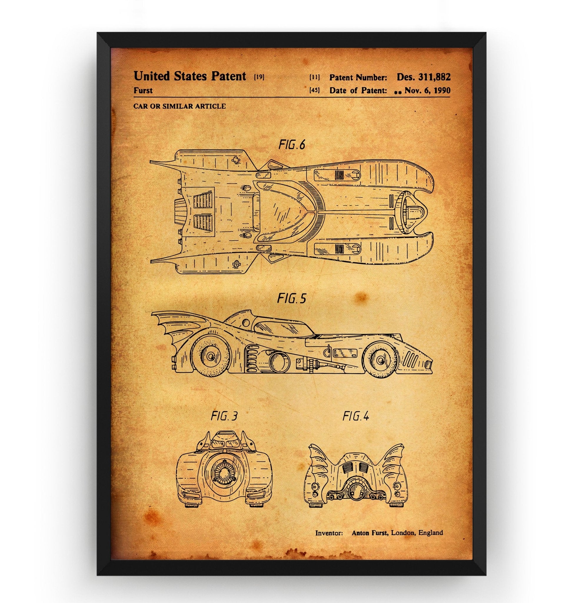 Batmobile 1990 Patent Print - Magic Posters