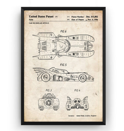 Batmobile 1990 Patent Print - Magic Posters