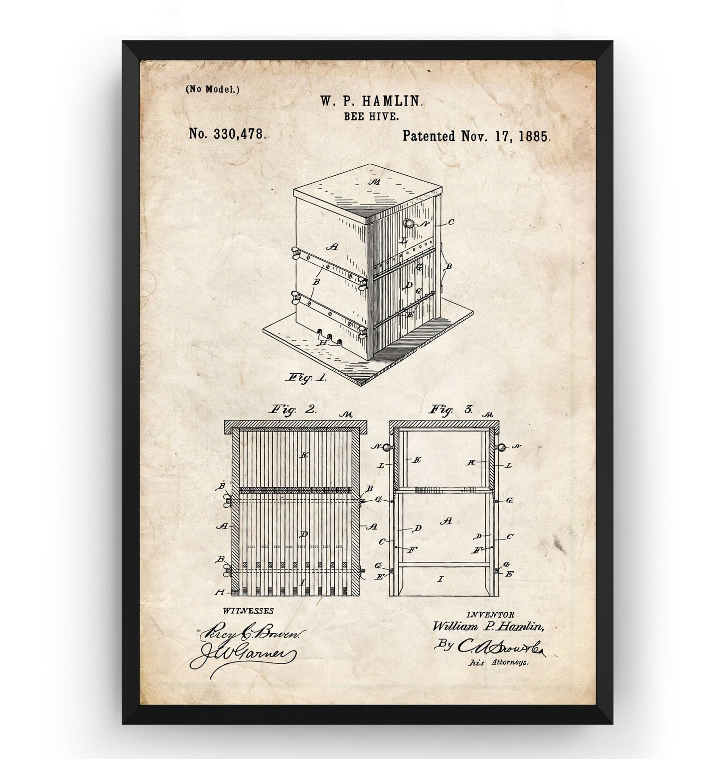 Bee Hive 1885 Patent Print - Magic Posters