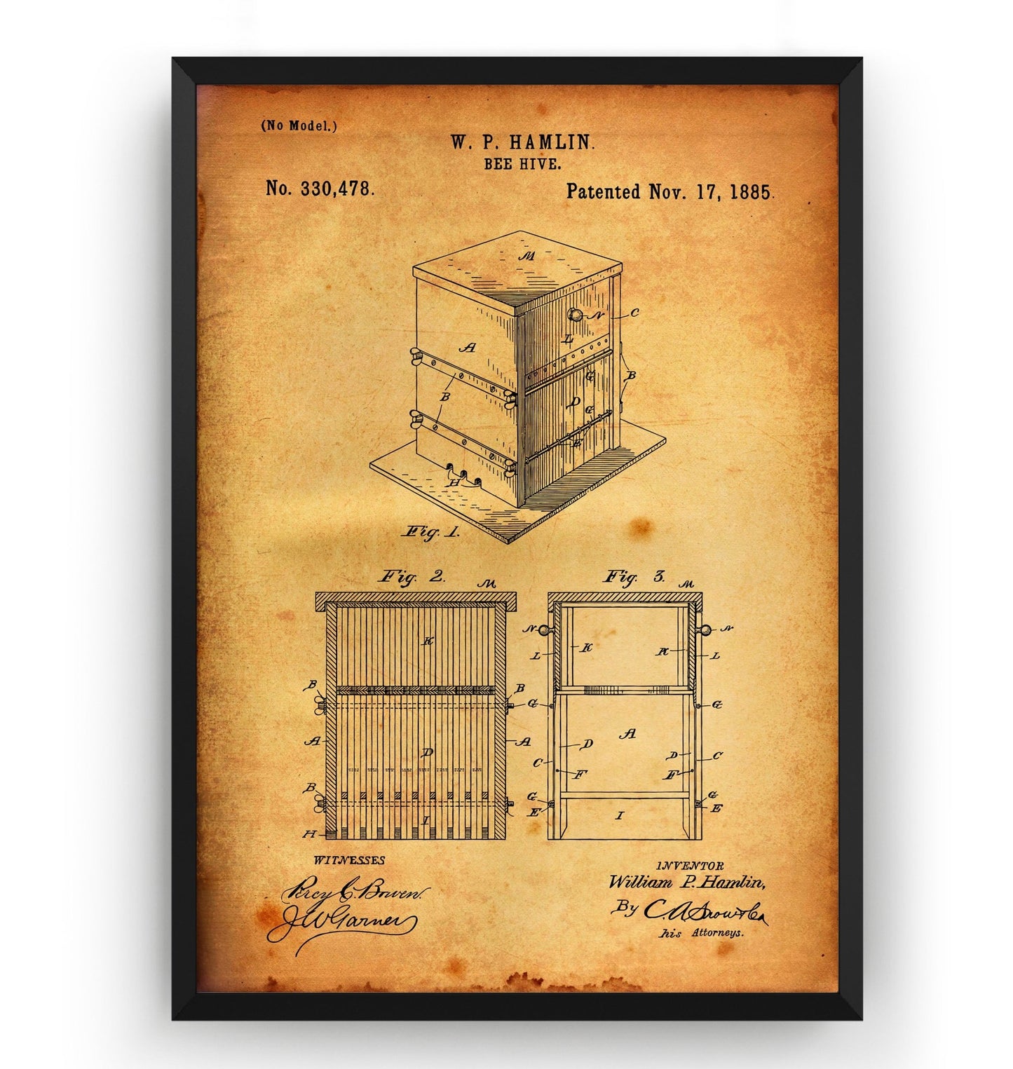 Bee Hive 1885 Patent Print - Magic Posters