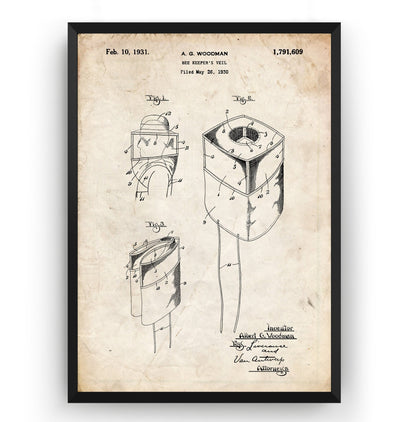 Beekeeper Veil 1931 Patent Print - Magic Posters