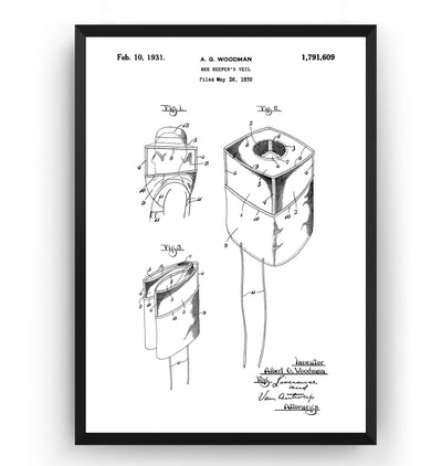 Beekeeper Veil 1931 Patent Print - Magic Posters