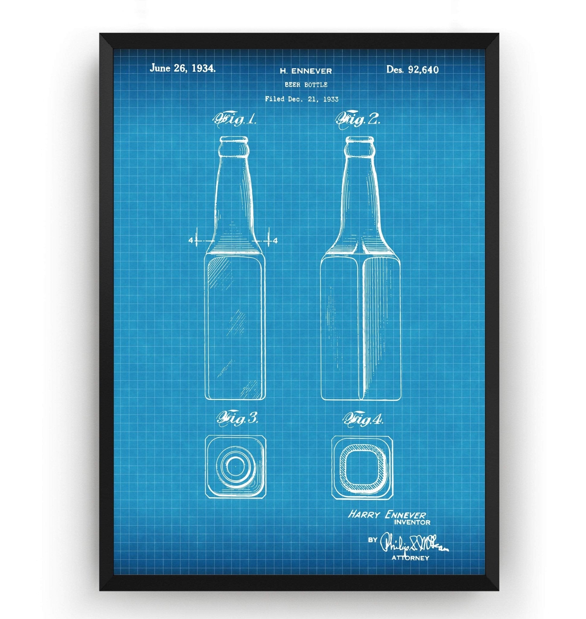 Beer Bottle 1934 Patent Print - Magic Posters