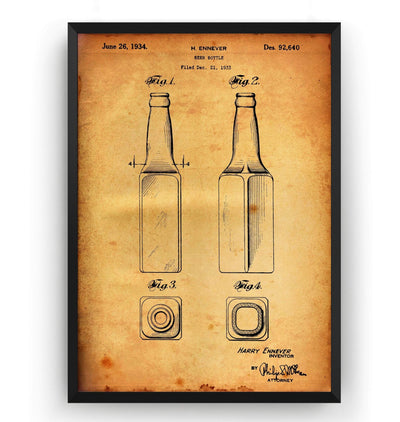 Beer Bottle 1934 Patent Print - Magic Posters