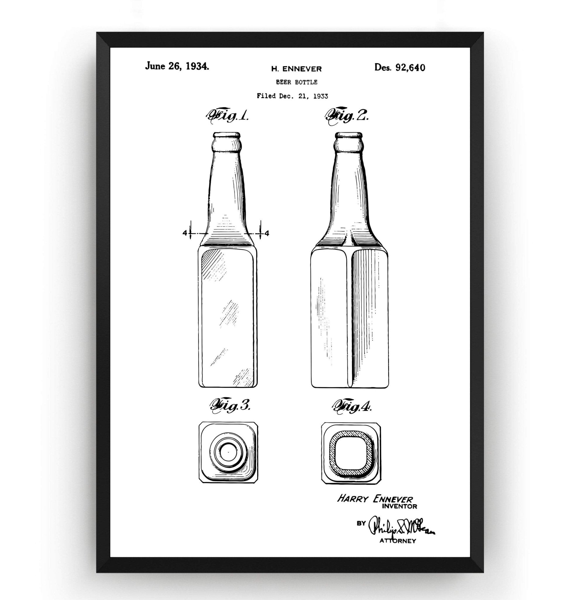 Beer Bottle 1934 Patent Print - Magic Posters