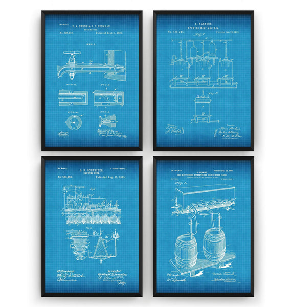 Beer Brewing Set Of 4 Patent Prints - Magic Posters