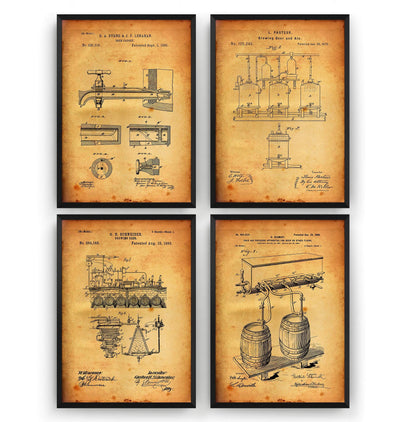 Beer Brewing Set Of 4 Patent Prints - Magic Posters