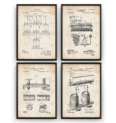 Beer Brewing Set Of 4 Patent Prints - Magic Posters