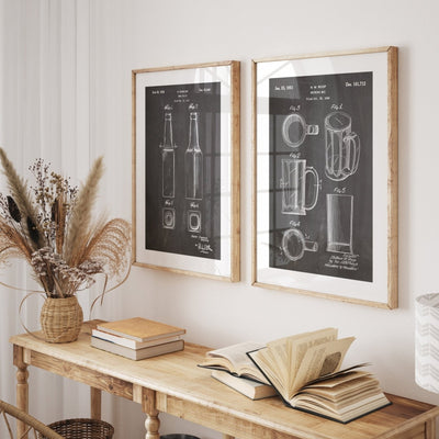 Beer Mug And Bottle Set Of 2 Patent Prints - Magic Posters