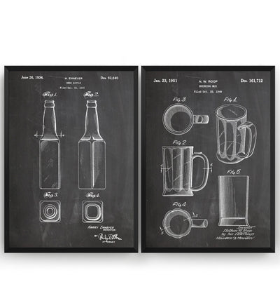 Beer Mug And Bottle Set Of 2 Patent Prints - Magic Posters