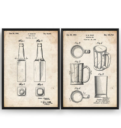 Beer Mug And Bottle Set Of 2 Patent Prints - Magic Posters
