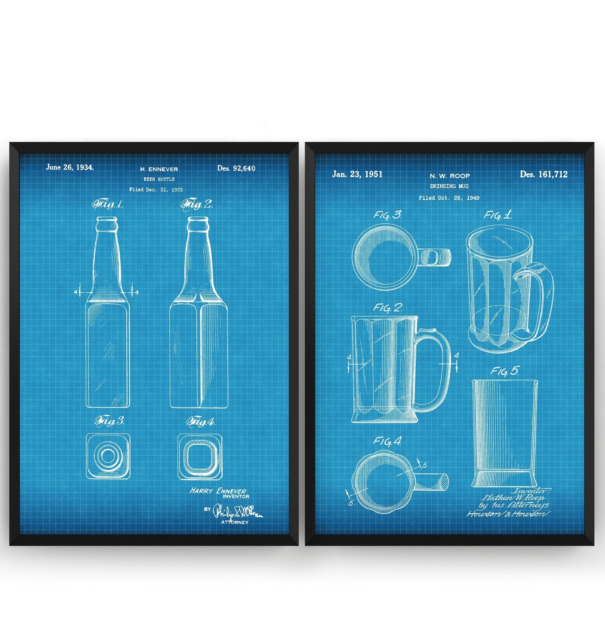 Beer Mug And Bottle Set Of 2 Patent Prints - Magic Posters