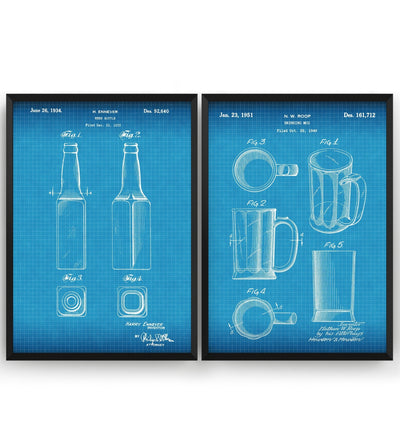 Beer Mug And Bottle Set Of 2 Patent Prints - Magic Posters