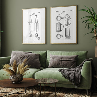 Beer Mug And Bottle Set Of 2 Patent Prints - Magic Posters
