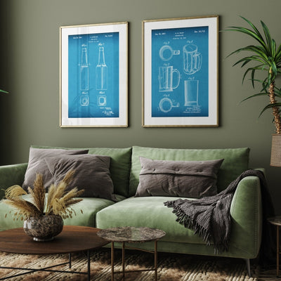 Beer Mug And Bottle Set Of 2 Patent Prints - Magic Posters