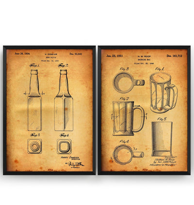 Beer Mug And Bottle Set Of 2 Patent Prints - Magic Posters