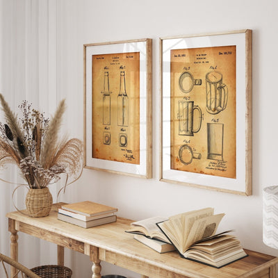 Beer Mug And Bottle Set Of 2 Patent Prints - Magic Posters