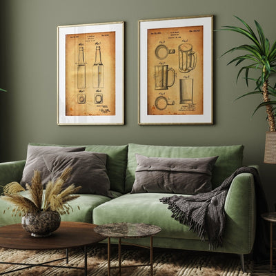 Beer Mug And Bottle Set Of 2 Patent Prints - Magic Posters