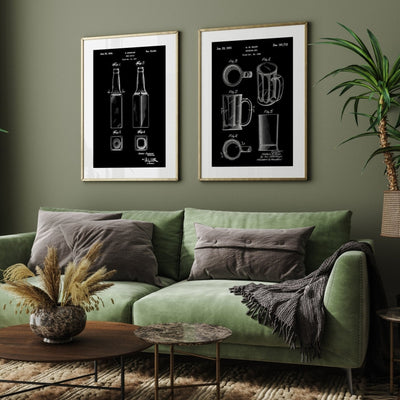 Beer Mug And Bottle Set Of 2 Patent Prints - Magic Posters