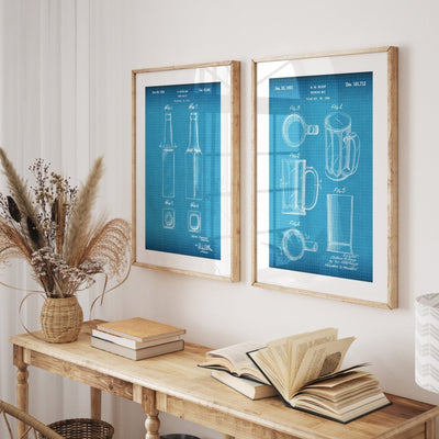 Beer Mug And Bottle Set Of 2 Patent Prints - Magic Posters