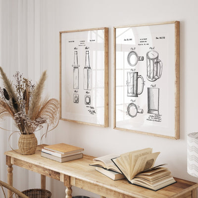 Beer Mug And Bottle Set Of 2 Patent Prints - Magic Posters