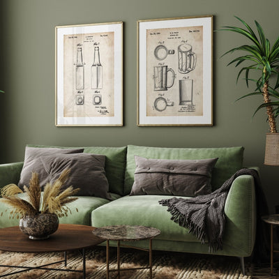 Beer Mug And Bottle Set Of 2 Patent Prints - Magic Posters