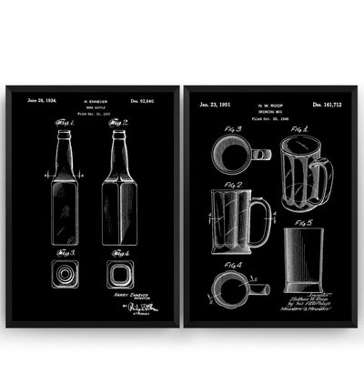 Beer Mug And Bottle Set Of 2 Patent Prints - Magic Posters