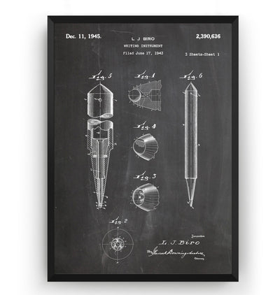 Biro Ballpoint Pen 1945 Patent Print - Magic Posters