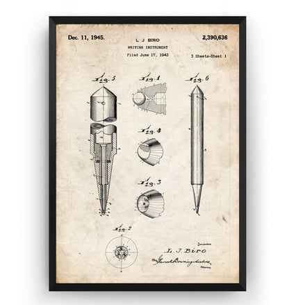 Biro Ballpoint Pen 1945 Patent Print - Magic Posters