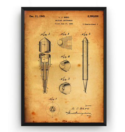 Biro Ballpoint Pen 1945 Patent Print - Magic Posters