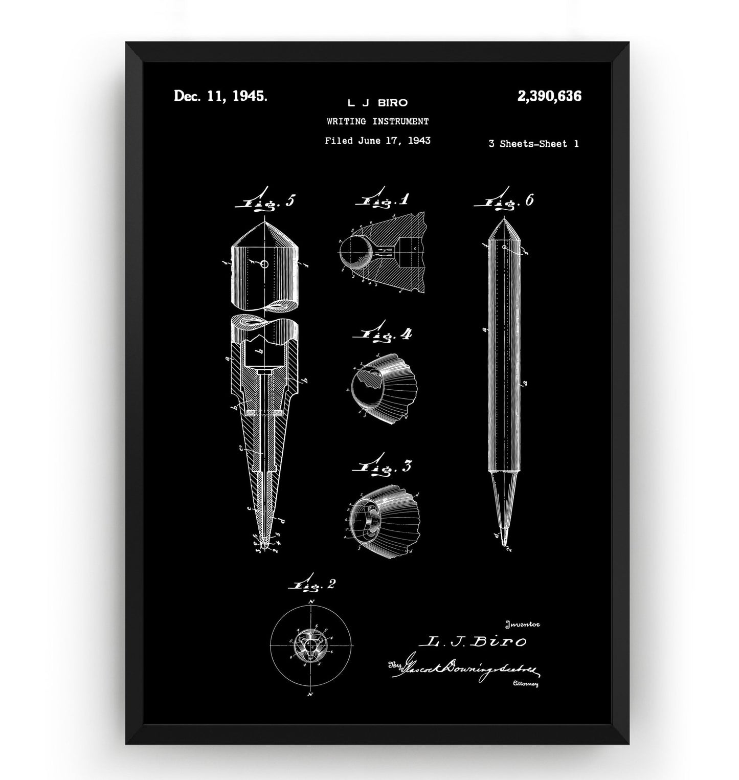 Biro Ballpoint Pen 1945 Patent Print - Magic Posters