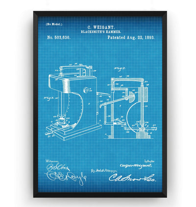Blacksmith Hammer 1893 Patent Print - Magic Posters