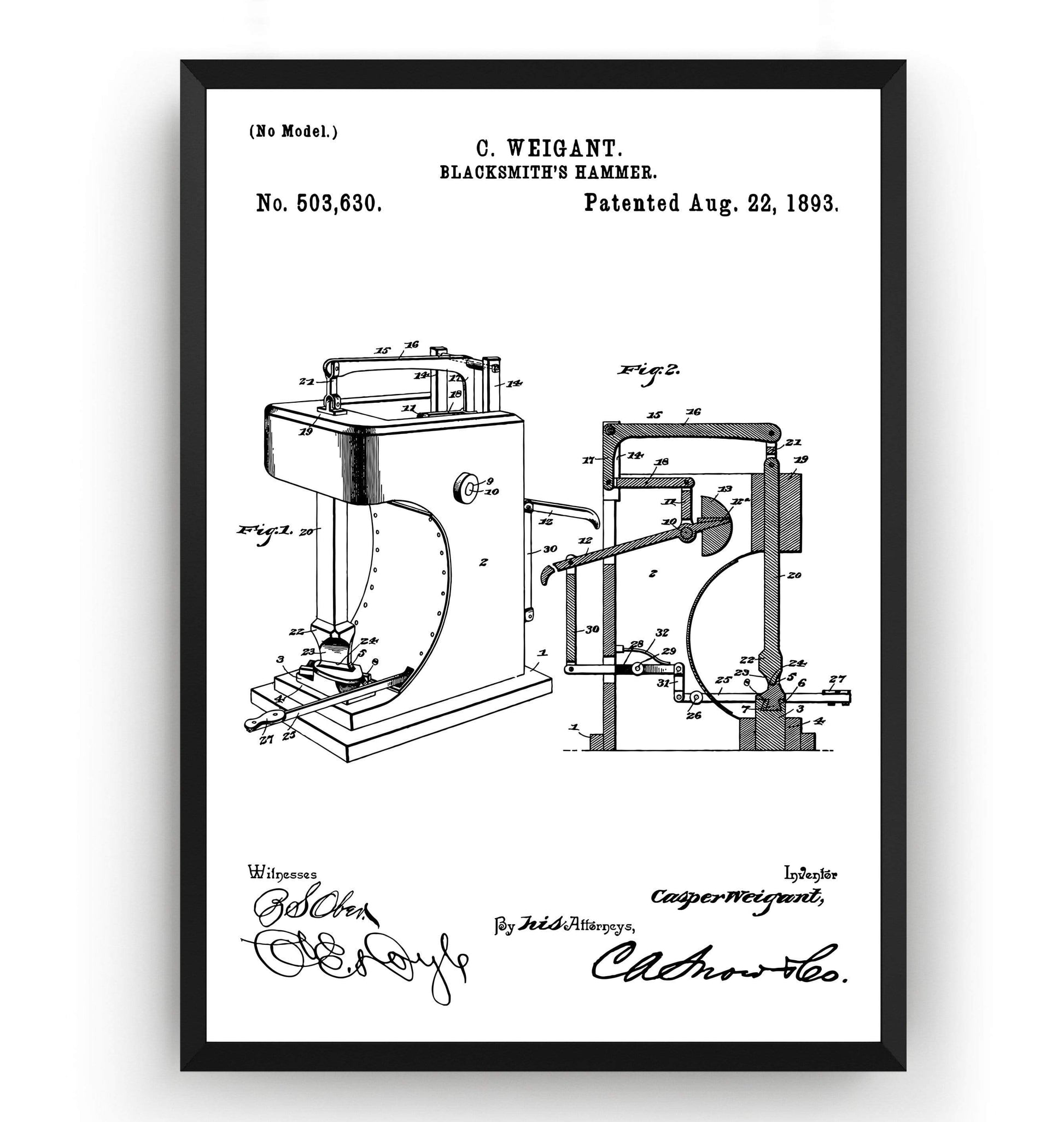 Blacksmith Hammer 1893 Patent Print - Magic Posters