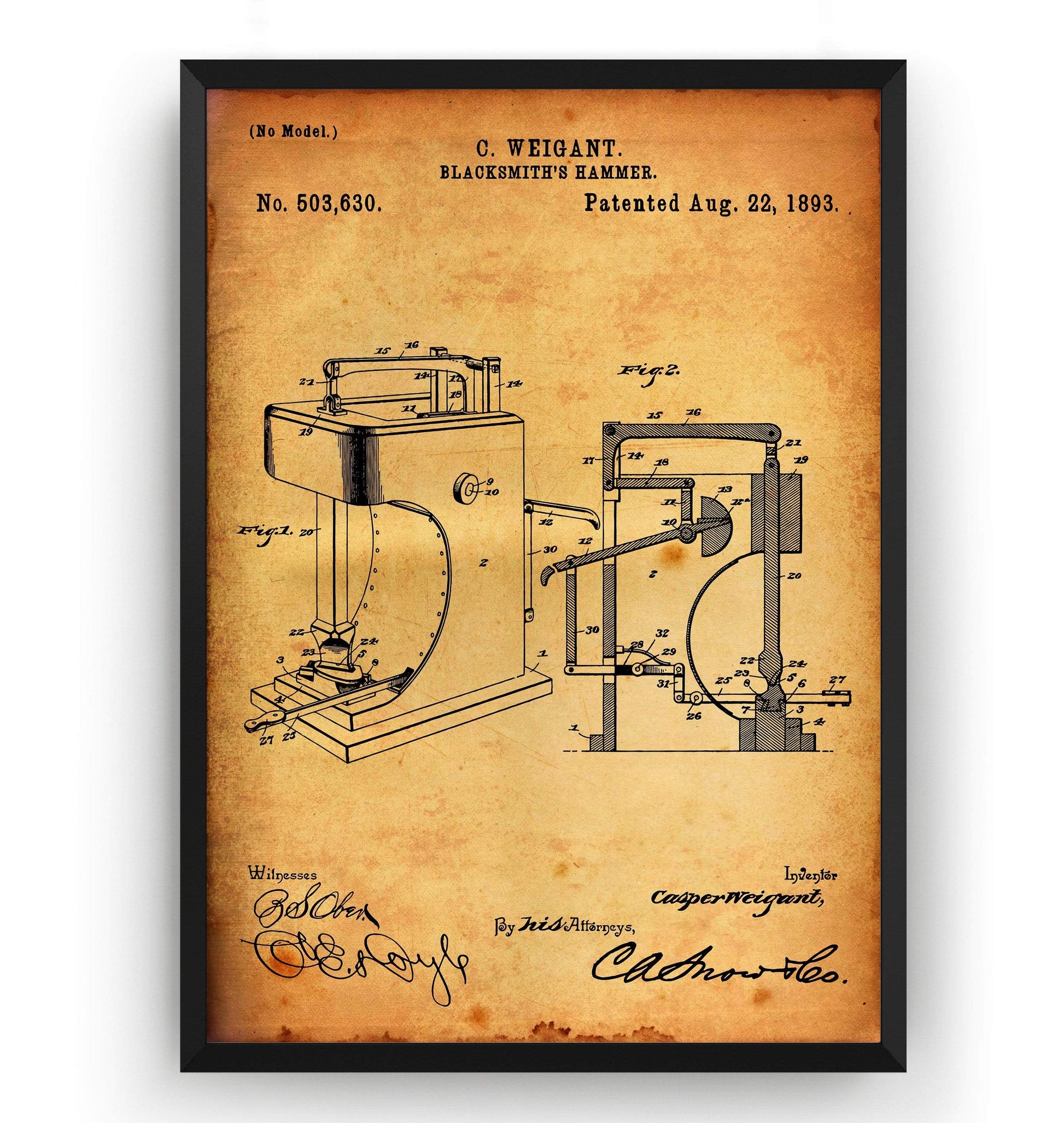 Blacksmith Hammer 1893 Patent Print - Magic Posters
