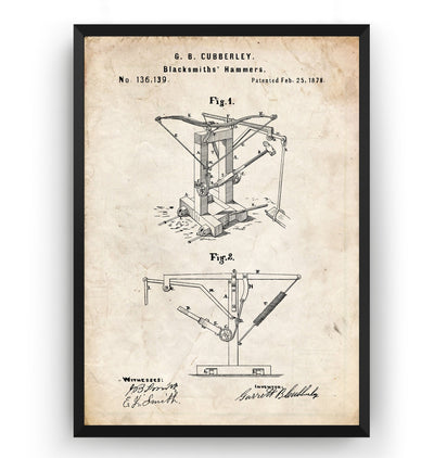Blacksmith Hammers 1873 Patent Print - Magic Posters