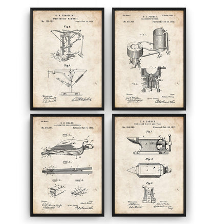 Blacksmith Set Of 4 Patent Prints - Magic Posters
