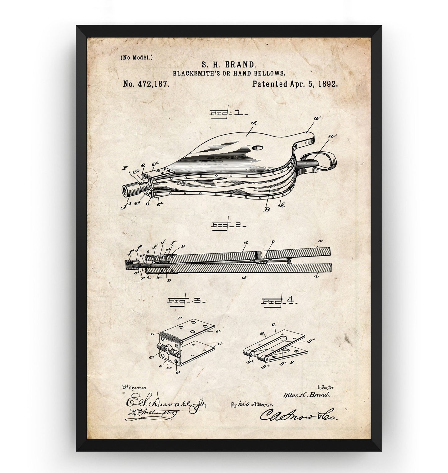 Blacksmiths Hand Bellows 1892 Patent Print - Magic Posters