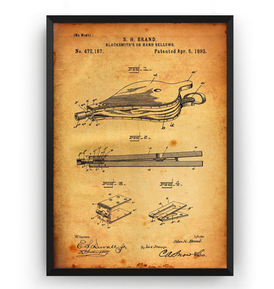 Blacksmiths Hand Bellows 1892 Patent Print - Magic Posters