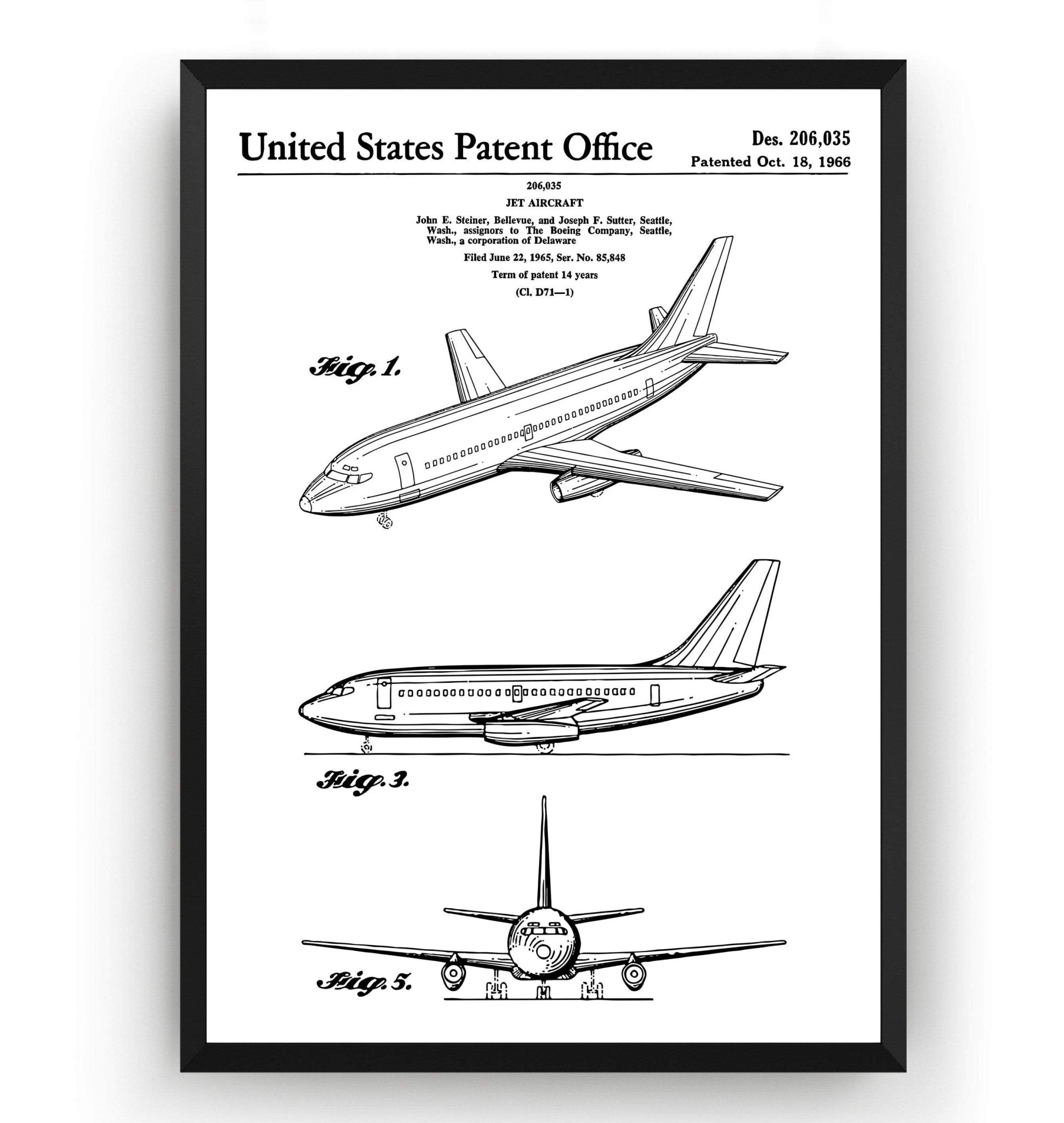 Boeing 737 1966 Patent Print - Magic Posters