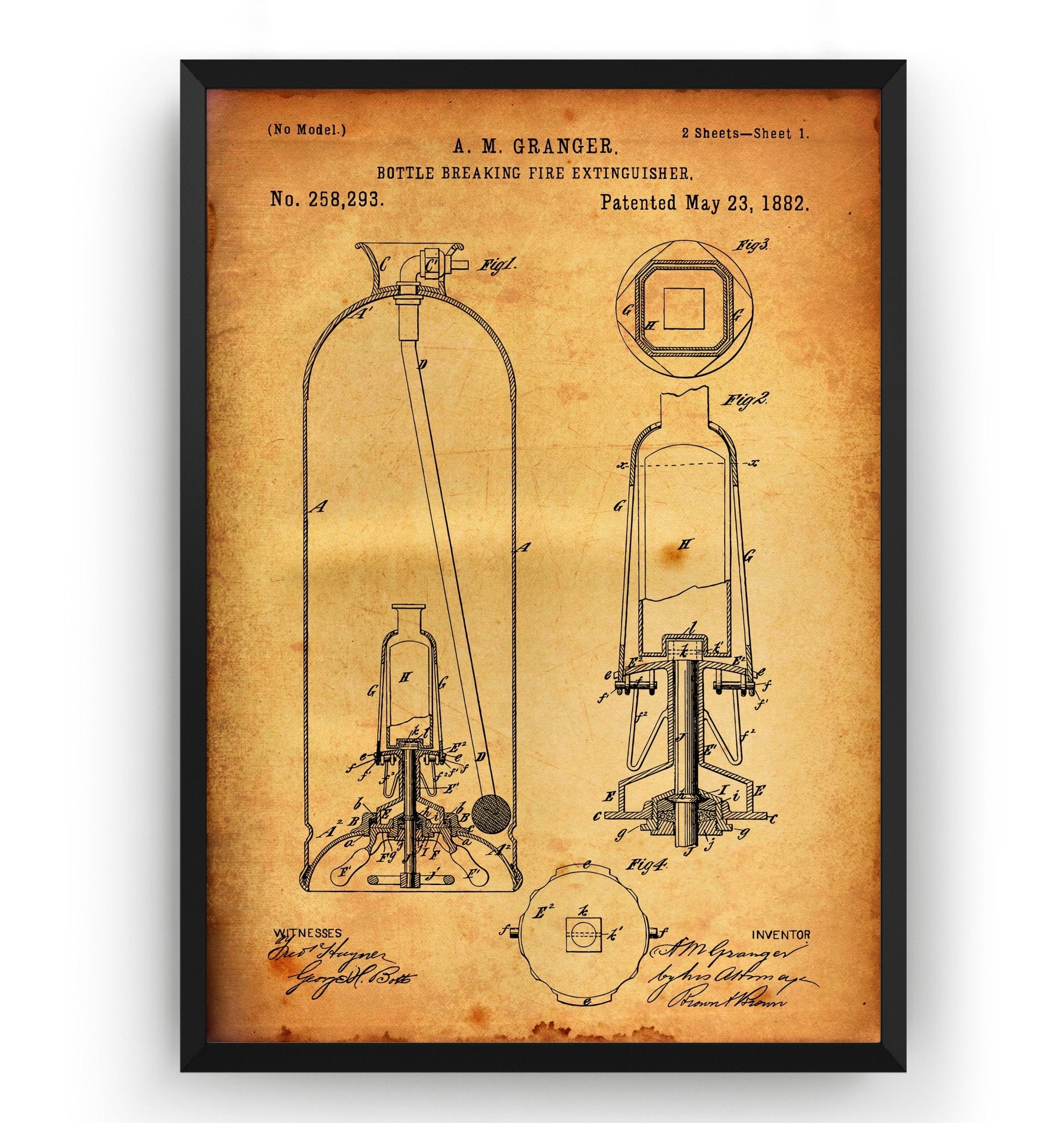 Bottle Breaking Fire Extinguisher 1882 Patent Print - Magic Posters